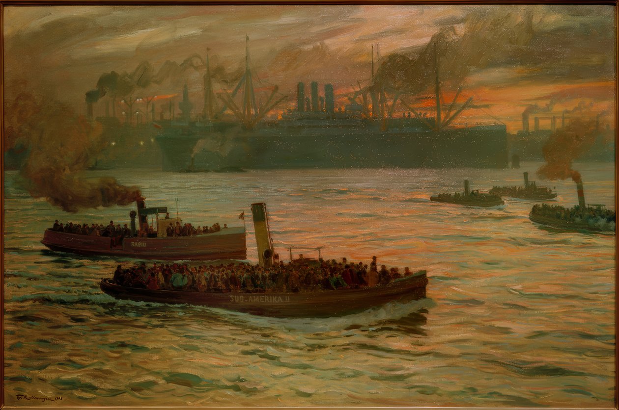 Feierabend im Hamburger Hafen von Friedrich Kallmorgen