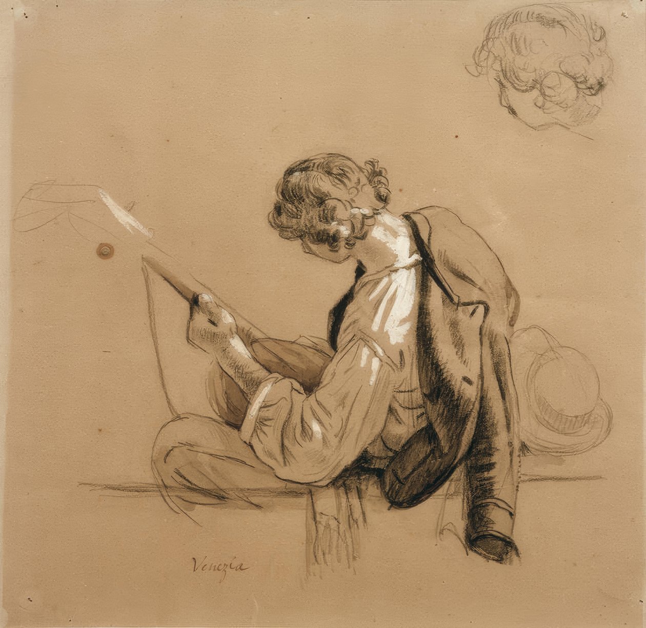 Sitzender Lautenspieler; Kopfstudie von Friedrich Nerly