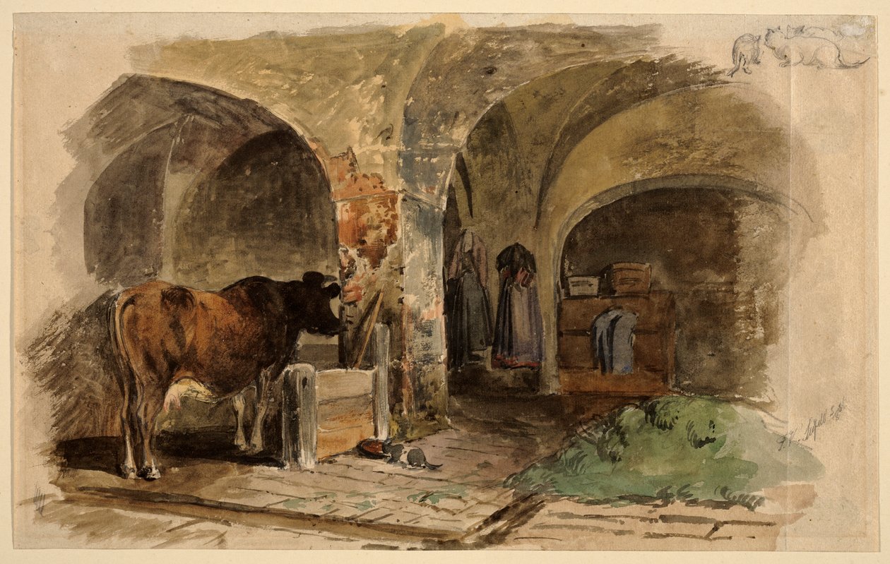 Stall mit Kuh von Friedrich Voltz