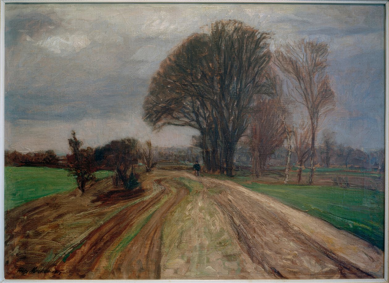 Landstraße mit Radfahrer von Fritz Mackensen