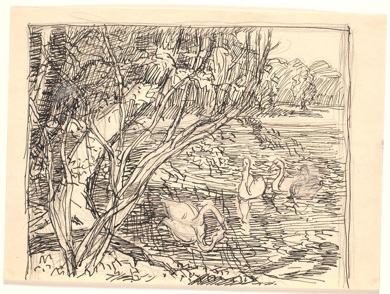Ein See mit vier Schwänen von Fritz Syberg