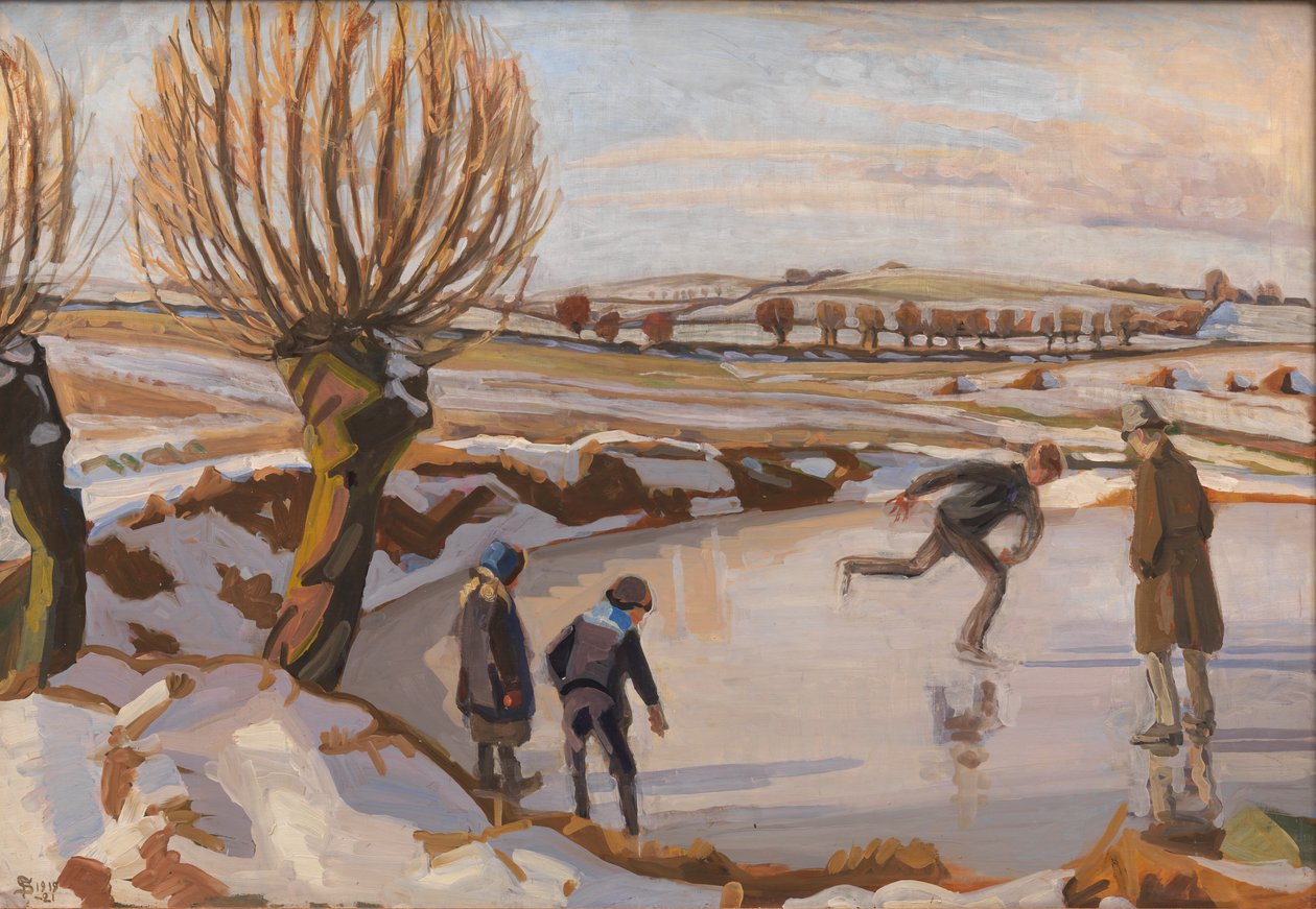 Der Winter ist gekommen. Landschaft mit Schlittschuhläufern von Fritz Syberg