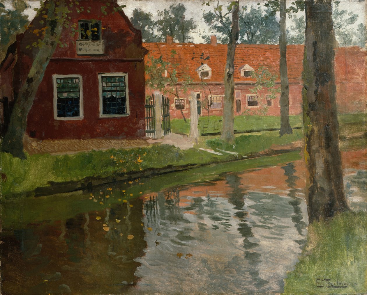 Aus Vollendam, rotes Haus, Wasser von Fritz Thaulow