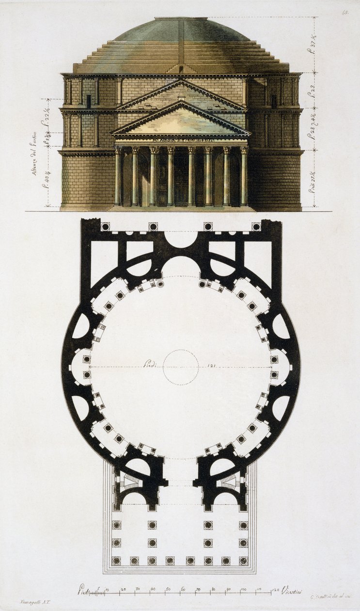 Grundriss und Fassade des Pantheon, Rom von Fumagalli