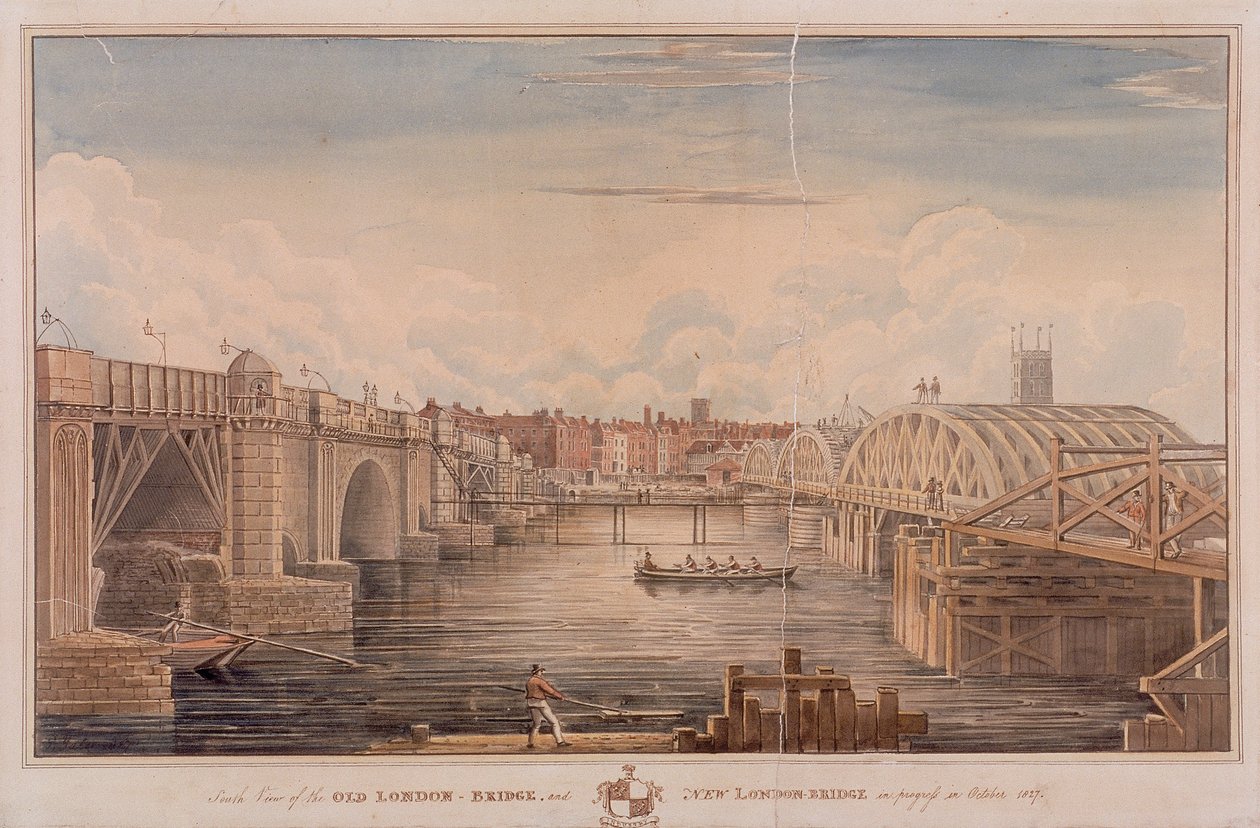 London Bridge alt und neu, London, 1827 von G Yates