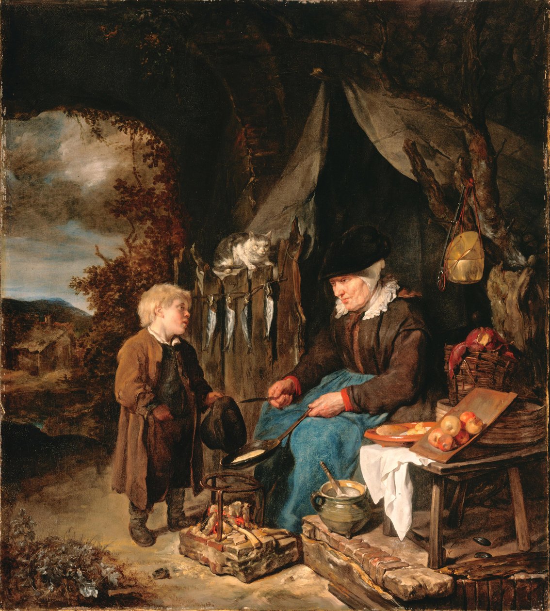 Der Pfannkuchenbäcker mit einem Jungen von Gabriel Metsu