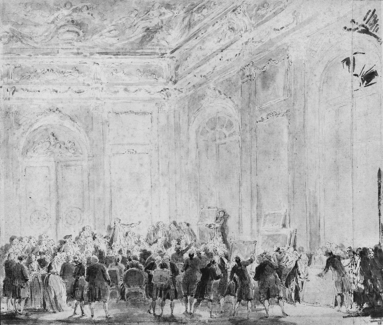 Szene mit einem Gemäldeverkauf von Gabriel de Saint Aubin