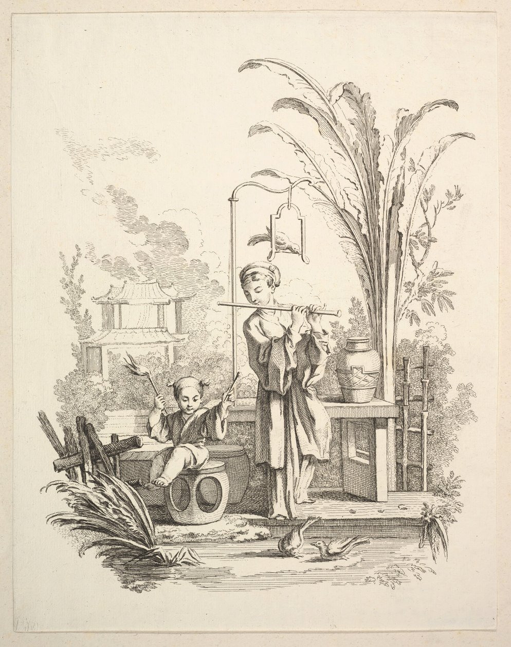 Flötist und ein Kindertrommler, ca. 1742 von Gabriel Huquier