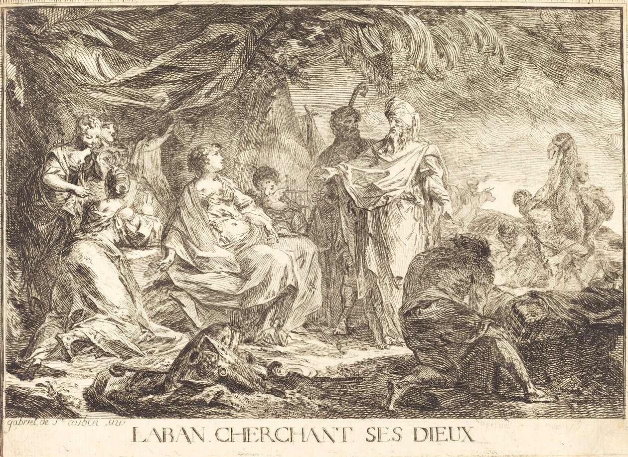 Laban sucht seine Götter von Gabriel Jacques de Saint Aubin
