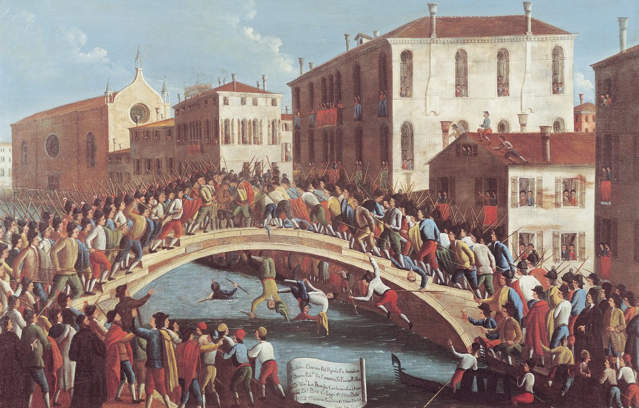 Kampf mit Stöcken auf der Ponte Santa Fosca, Venedig von Gabriele Bella
