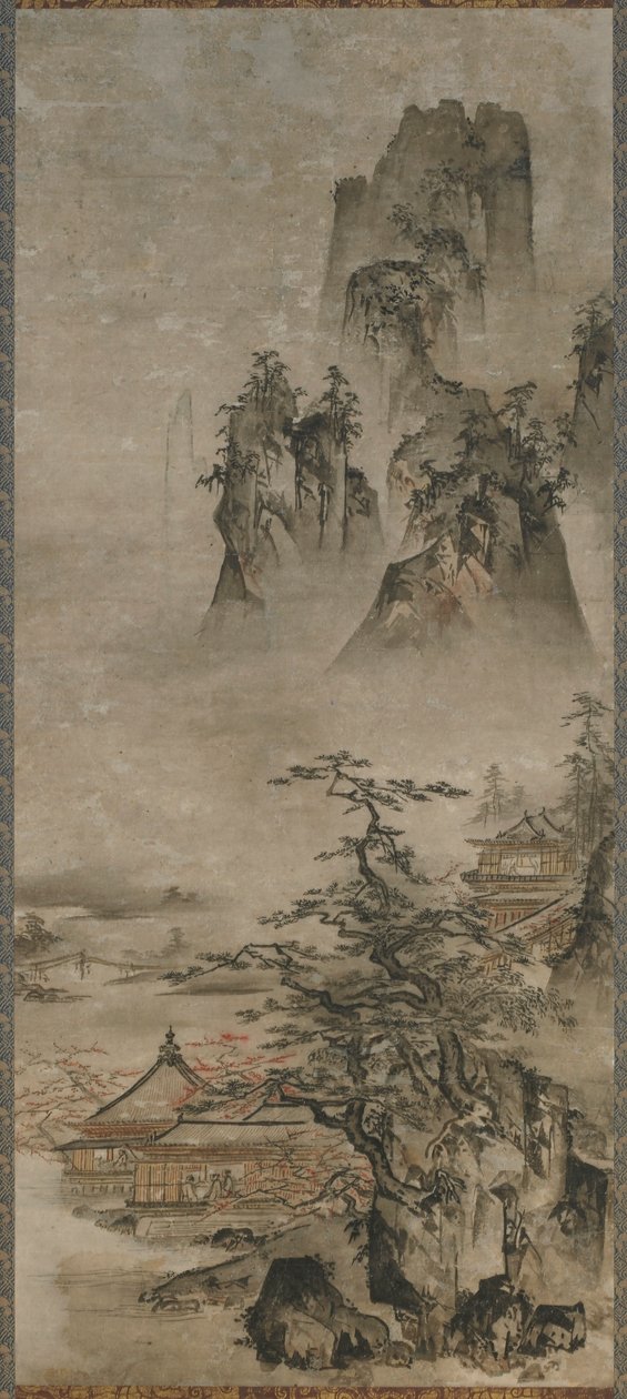 Landschaft: Berge, Bach und Häuser von Gakuo Zokyu