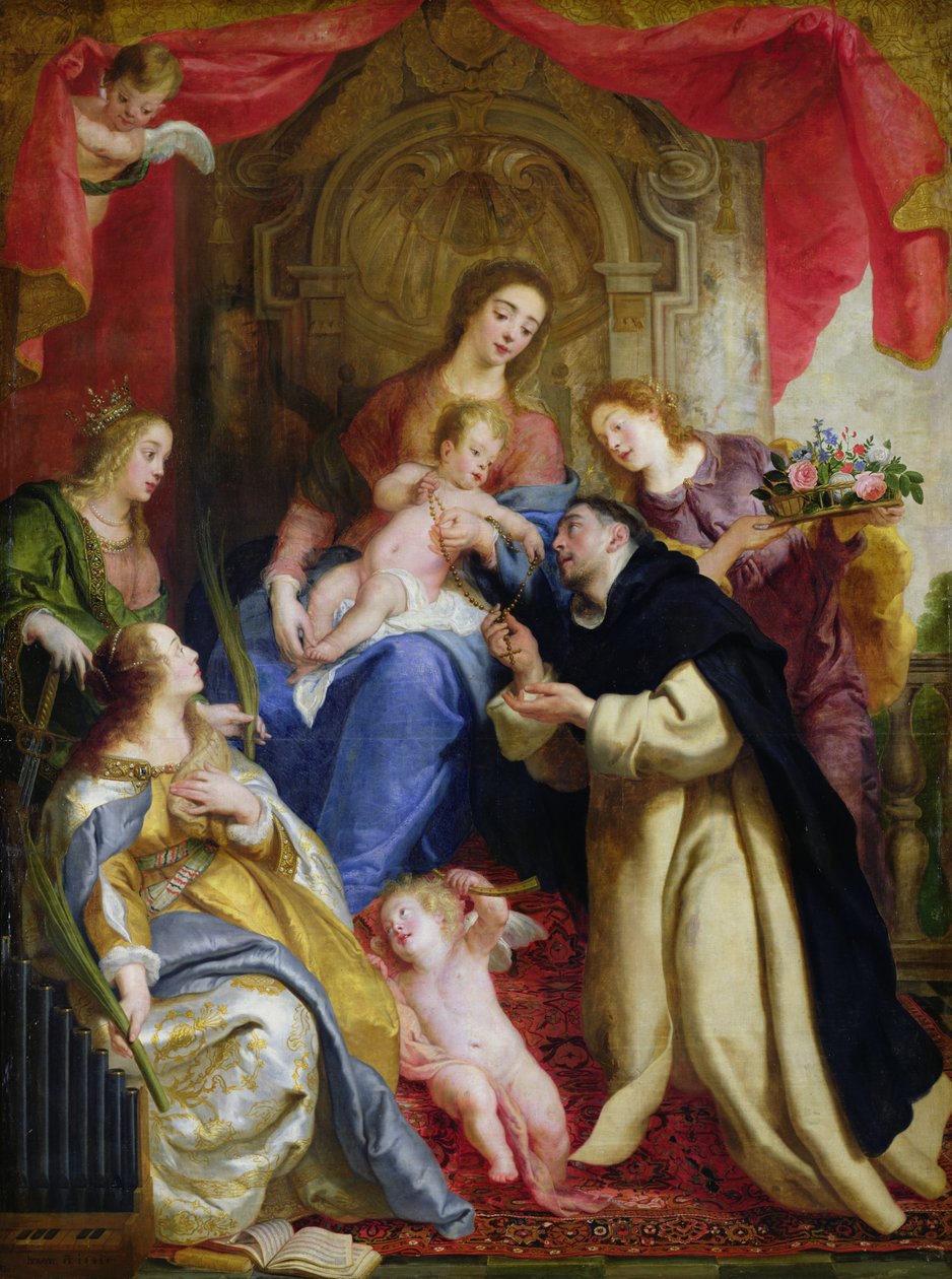Die Jungfrau bietet St. Dominikus den Rosenkranz an, 1641 von Gaspar De Crayer