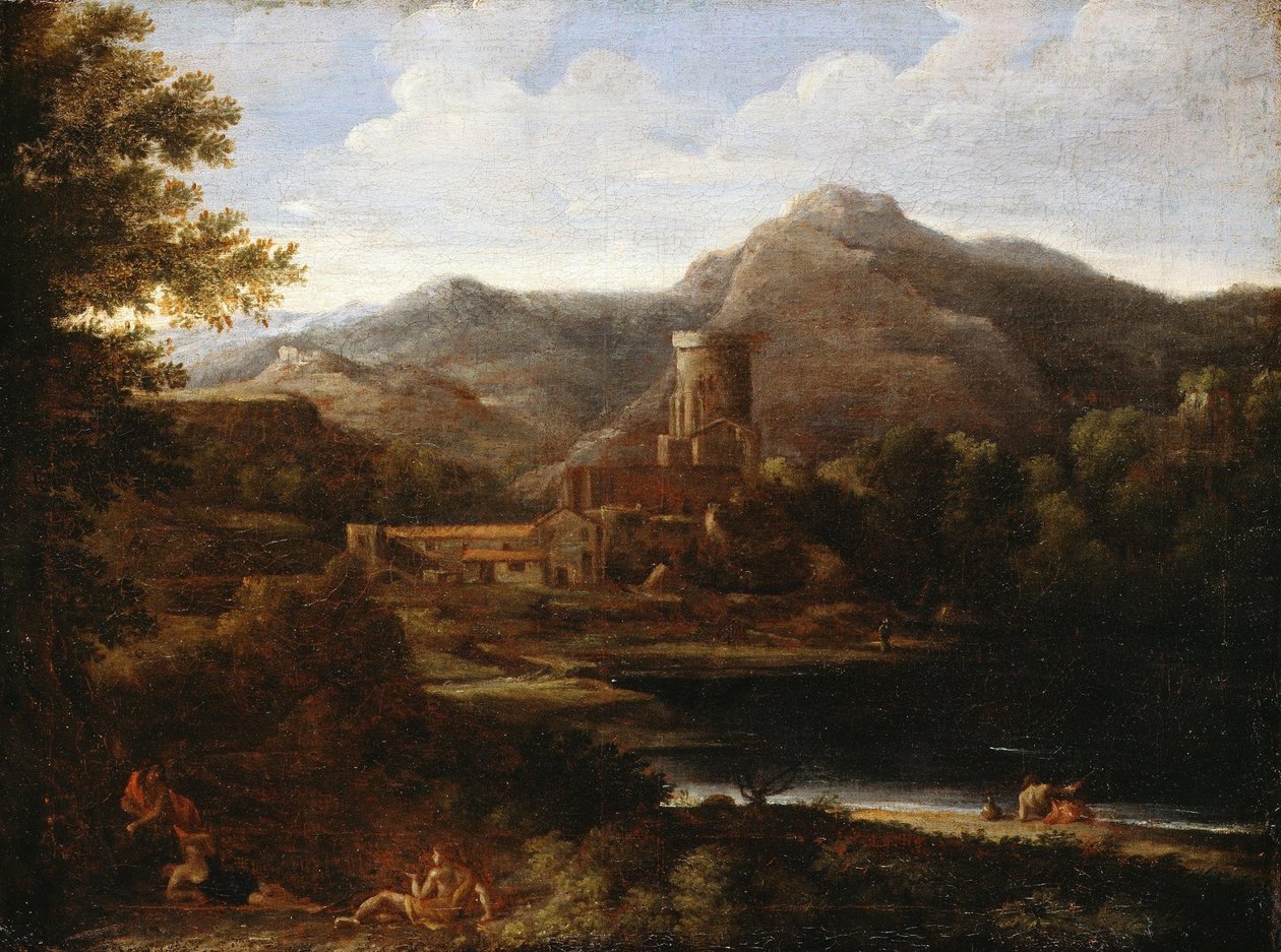 Dorf in der Nähe eines Sees von Gaspard Poussin Dughet