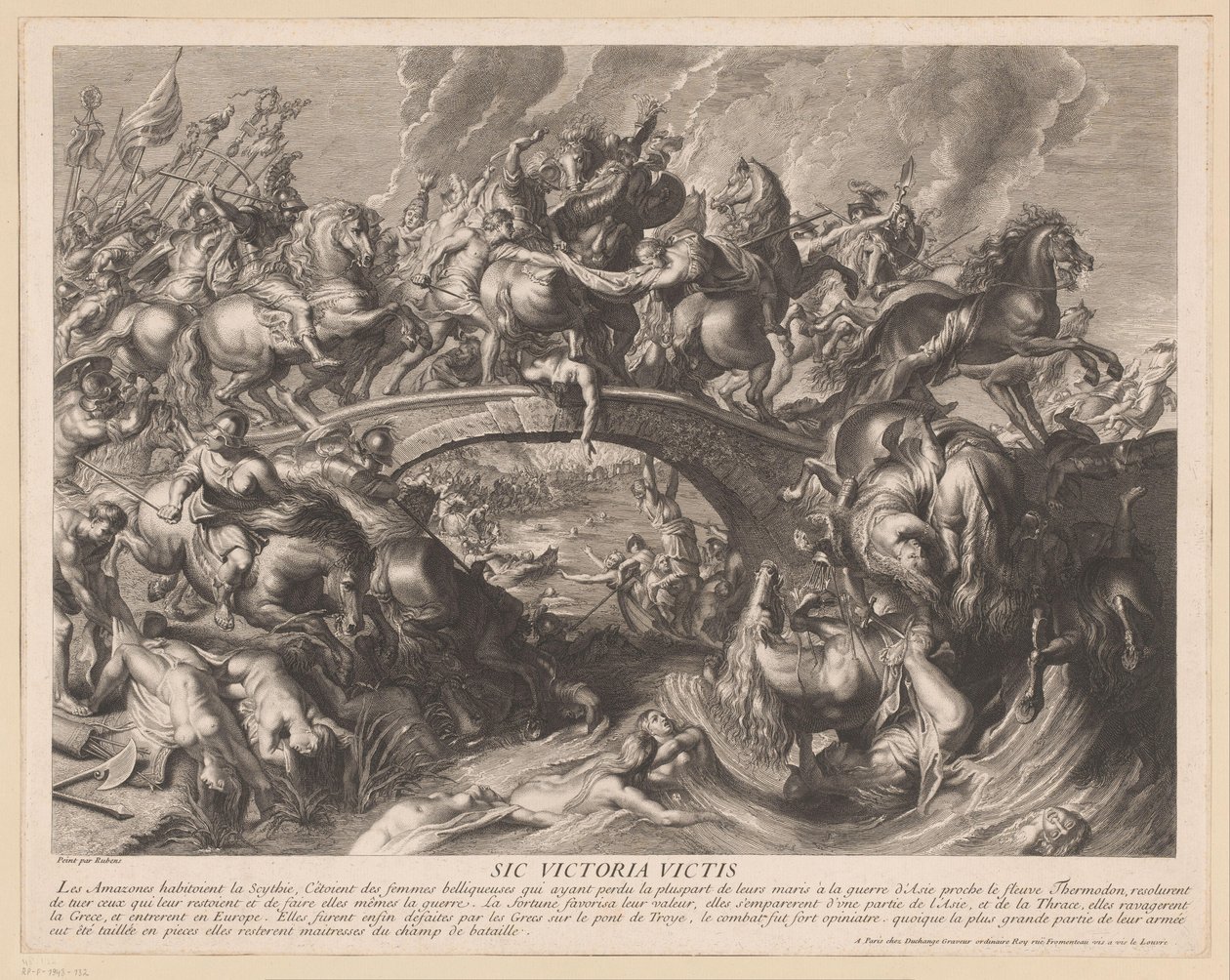Amazonenschlacht auf einer Brücke von Gaspard Duchange (attributed to)