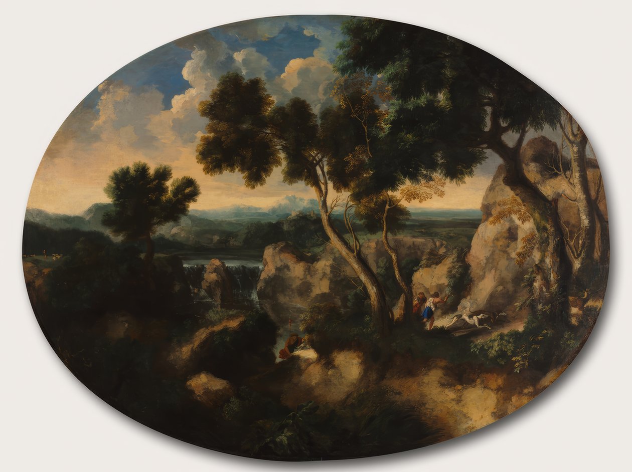 Felsenlandschaft mit Jägern von Gaspard Dughet