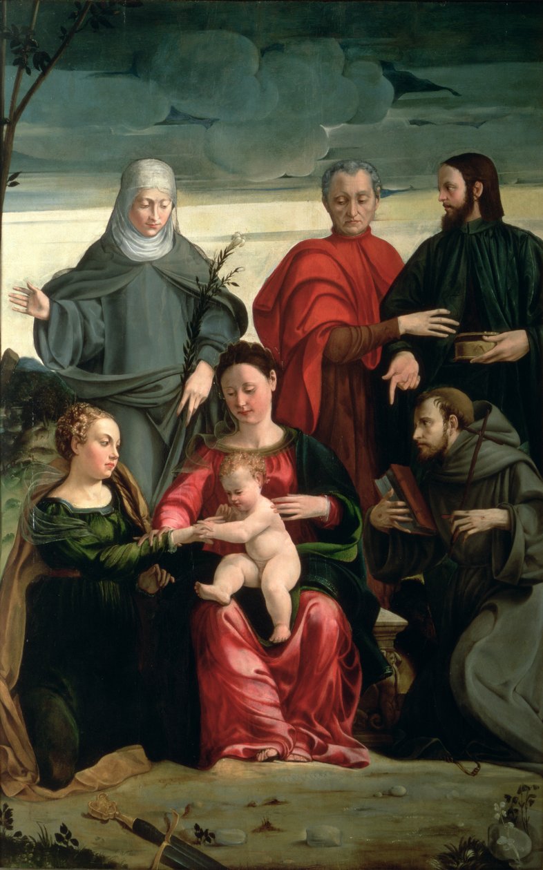 Die mystische Hochzeit der hl. Katharina mit St. Franziskus, St. Klara, St. Cosmas und St. Damian von Gaspare Pagani