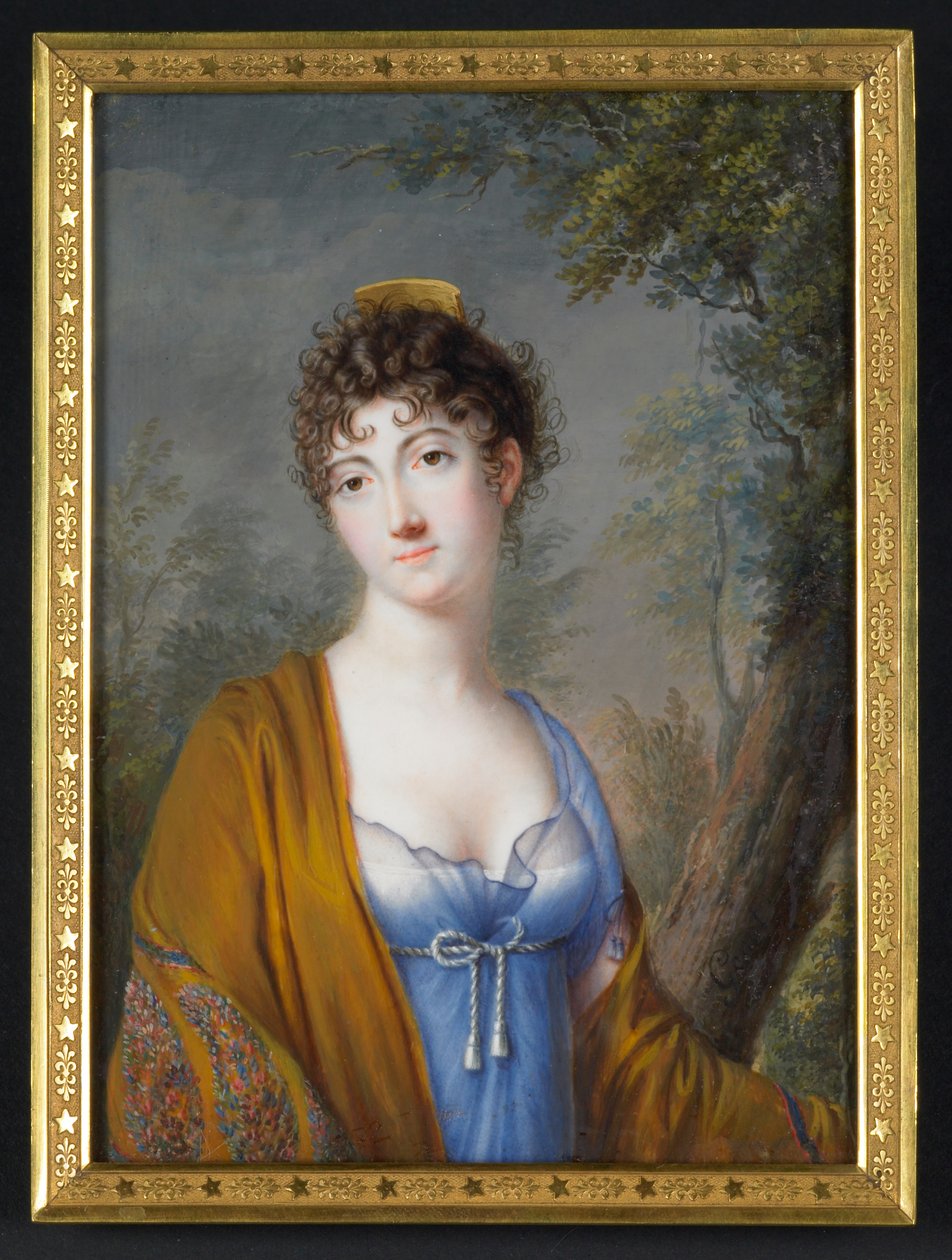 Dame in Blau mit gelbem Schal von Genot