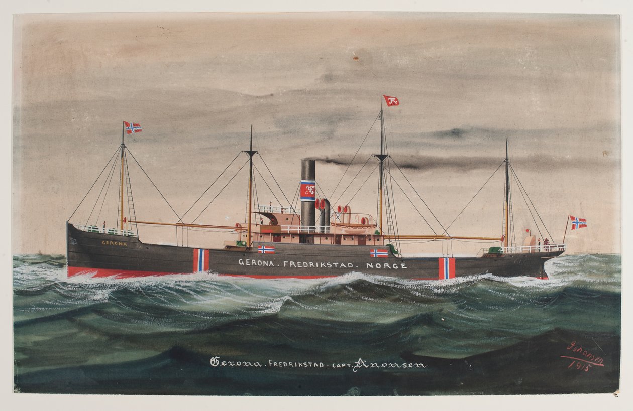Aquarell mit GERONA aus Fredrikstad, Norwegen. Signiert Joansen von Geo Johansen