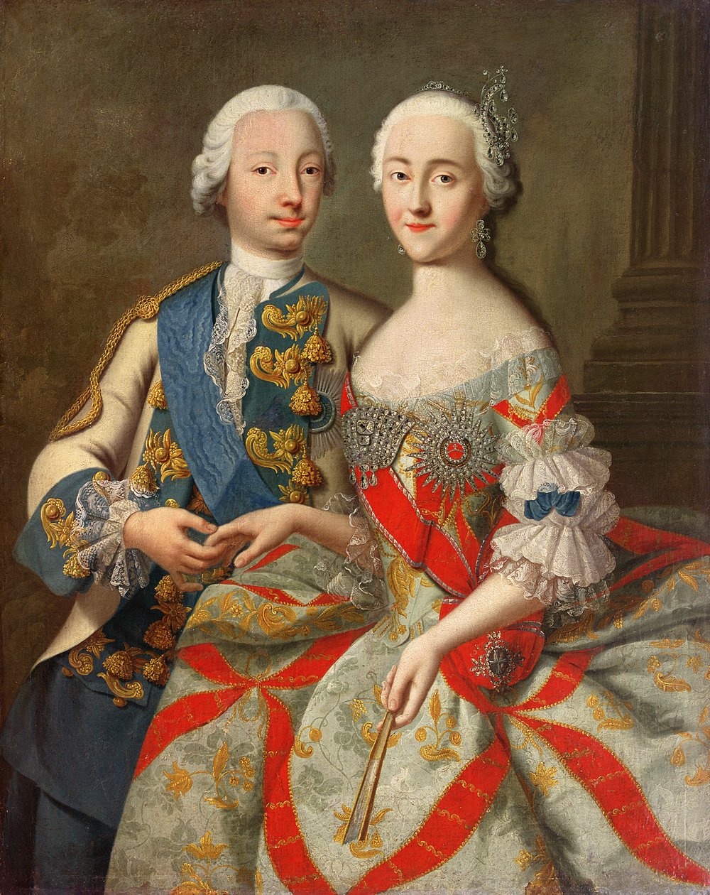 Porträt von Katharina der Großen und Prinz Petr Fedorovich 1740-45 von Georg Christoph Grooth