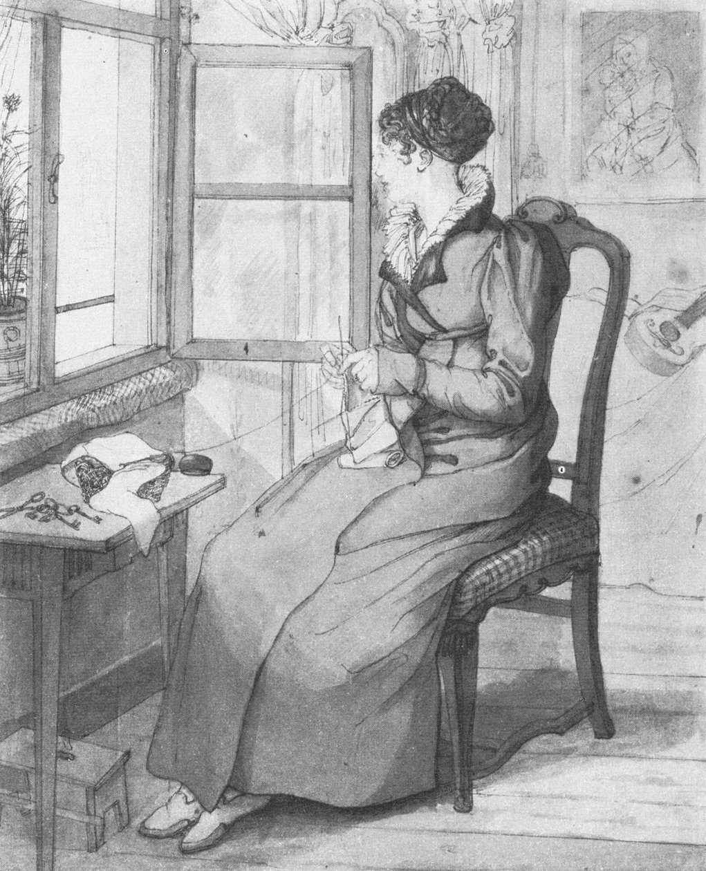 Strickende Frau am Fenster von Georg Friedrich Kersting