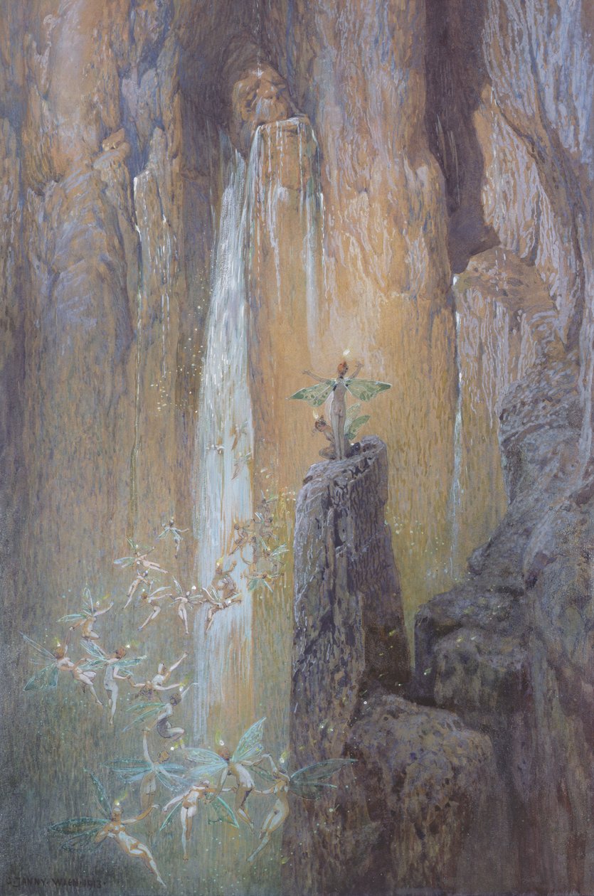 Feen tanzen an einem Wasserfall, 1913 von Georg Janny