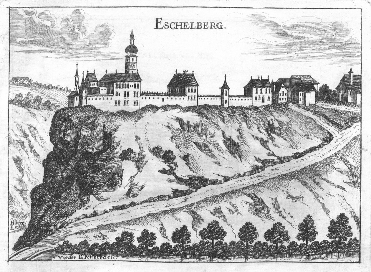 Gravur, Ansicht von Schloss Eschelberg von Georg Matthäus  Vischer