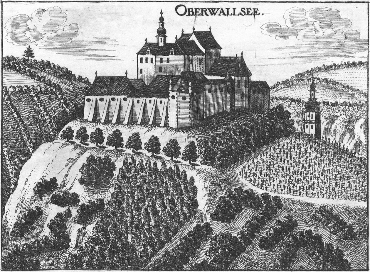 Gravur, Ansicht von Schloss Oberwallsee, Oberösterreich von Georg Matthäus  Vischer