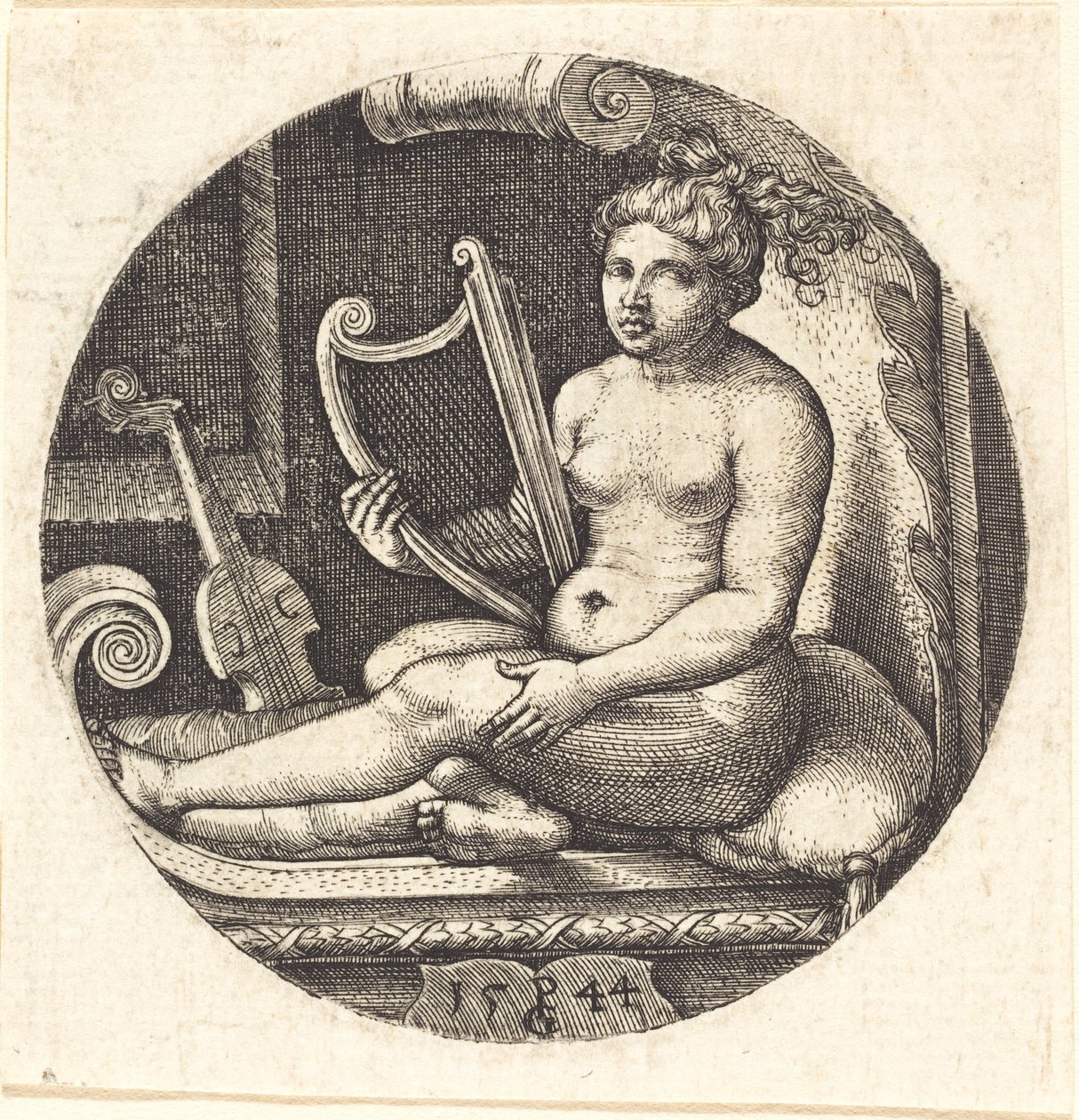 Frau mit einer Harfe von Georg Pencz