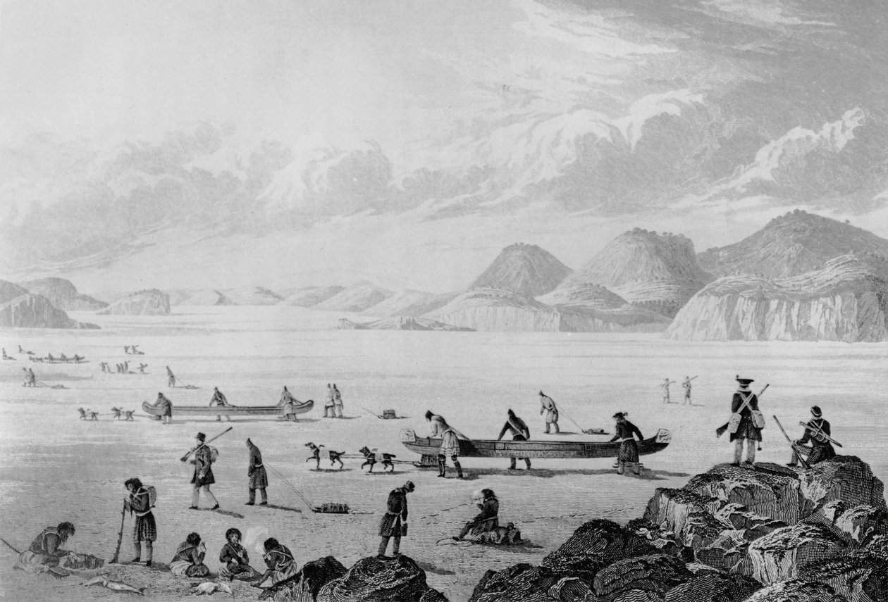 Franklins Expedition passiert den Point Lake, 1821 von George Back