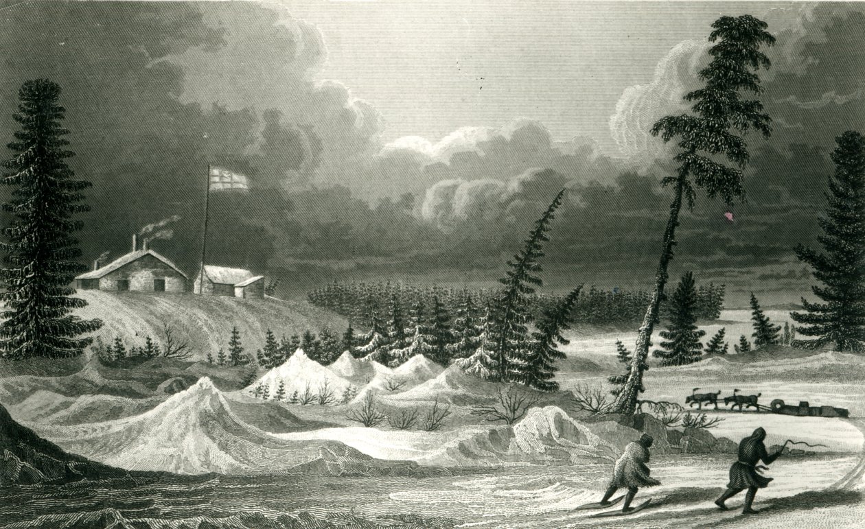 Winteransicht von Fort Franklin, graviert von Edward Francis Finden (1791-1857) Mai 1828 von George Back