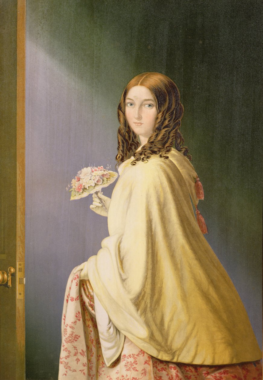Frau mit einem Sträußchen von George Baxter