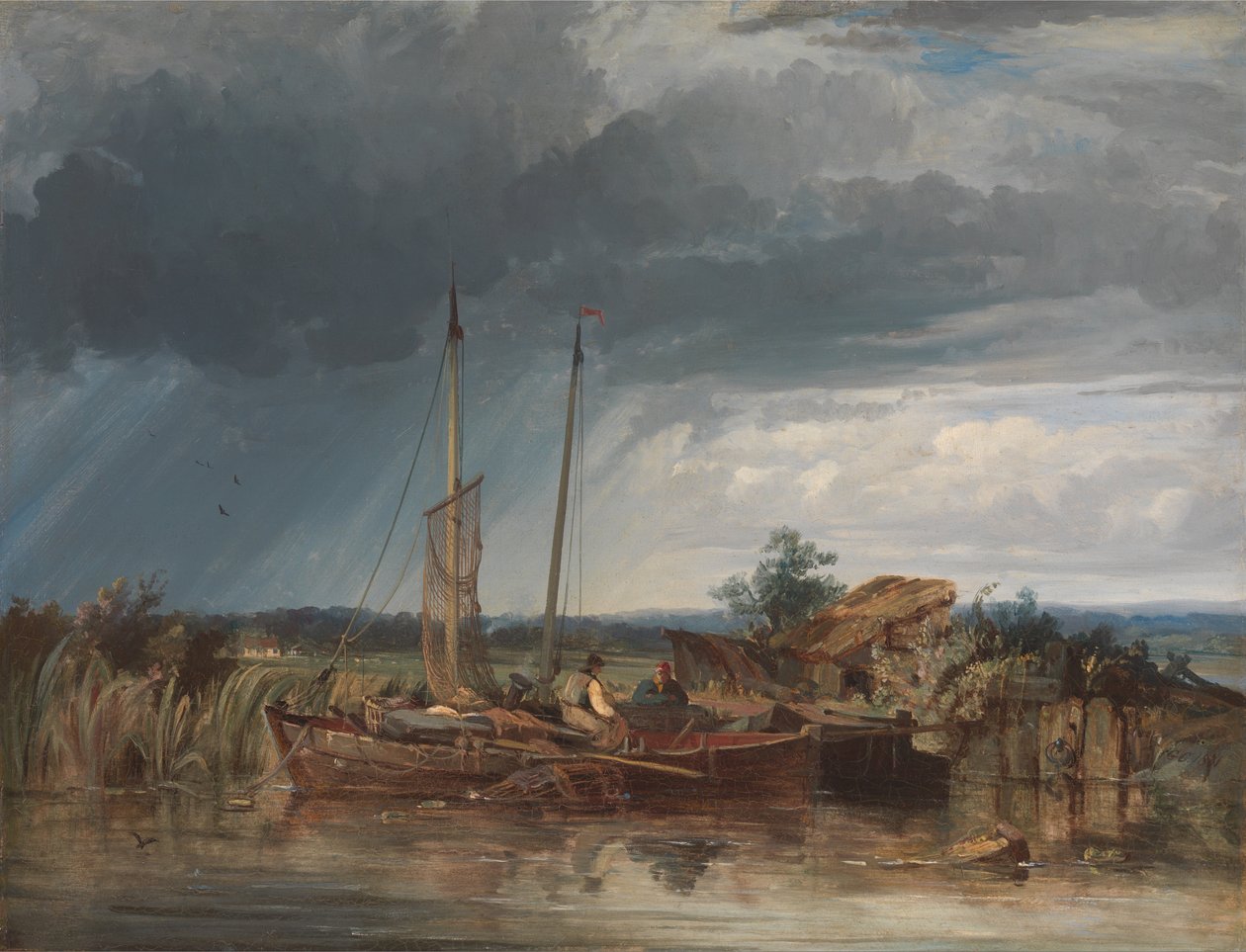 Zwei Fischerboote am Ufer von Binnengewässern von George the Elder Chambers