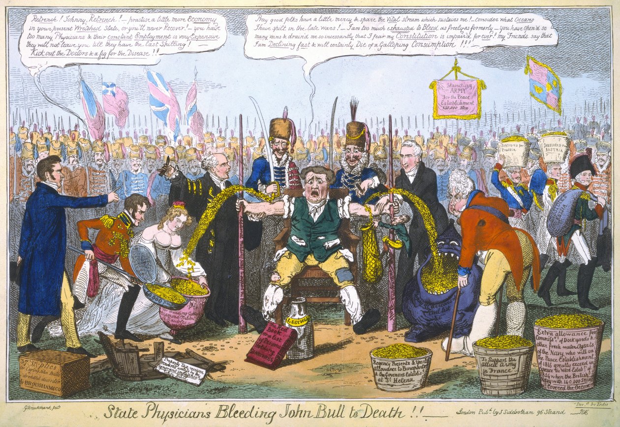 Staatsärzte lassen John Bull zu Tode bluten!!, 1816 von George Cruikshank
