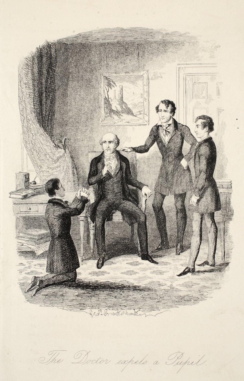 Der Doktor vertreibt einen Schüler, aus Frank Fairleigh oder Szenen aus dem Leben eines Privatschülers von George Cruikshank