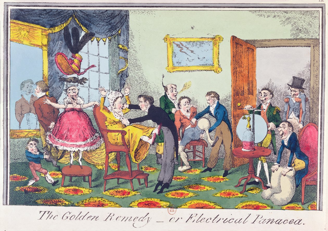 Das goldene Heilmittel oder elektrische Panazee, 1818 (farbige Radierung) von George Cruikshank