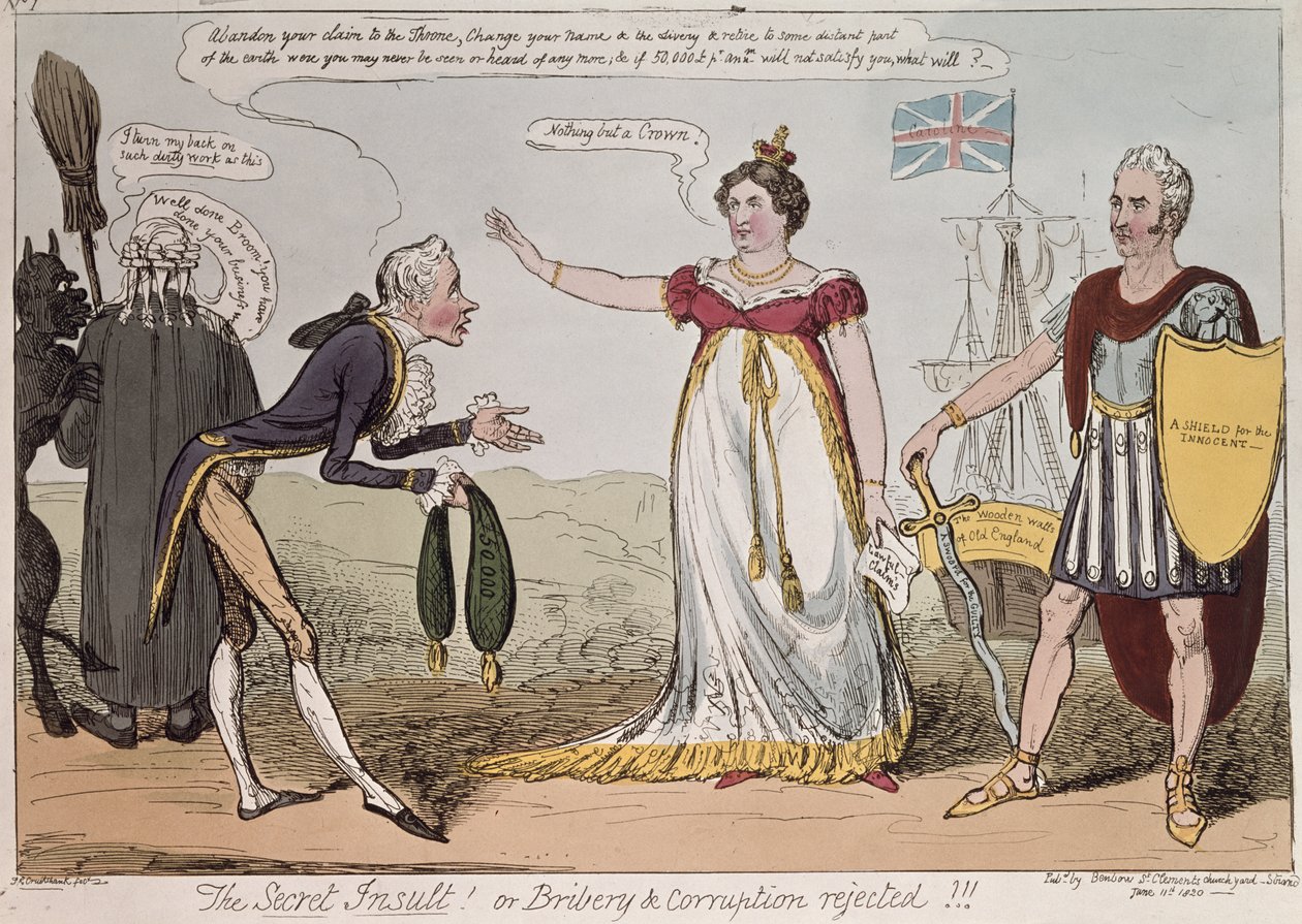 Die geheime Beleidigung oder Bestechung und Korruption abgelehnt, veröffentlicht von Benbow, 1820 von George Cruikshank