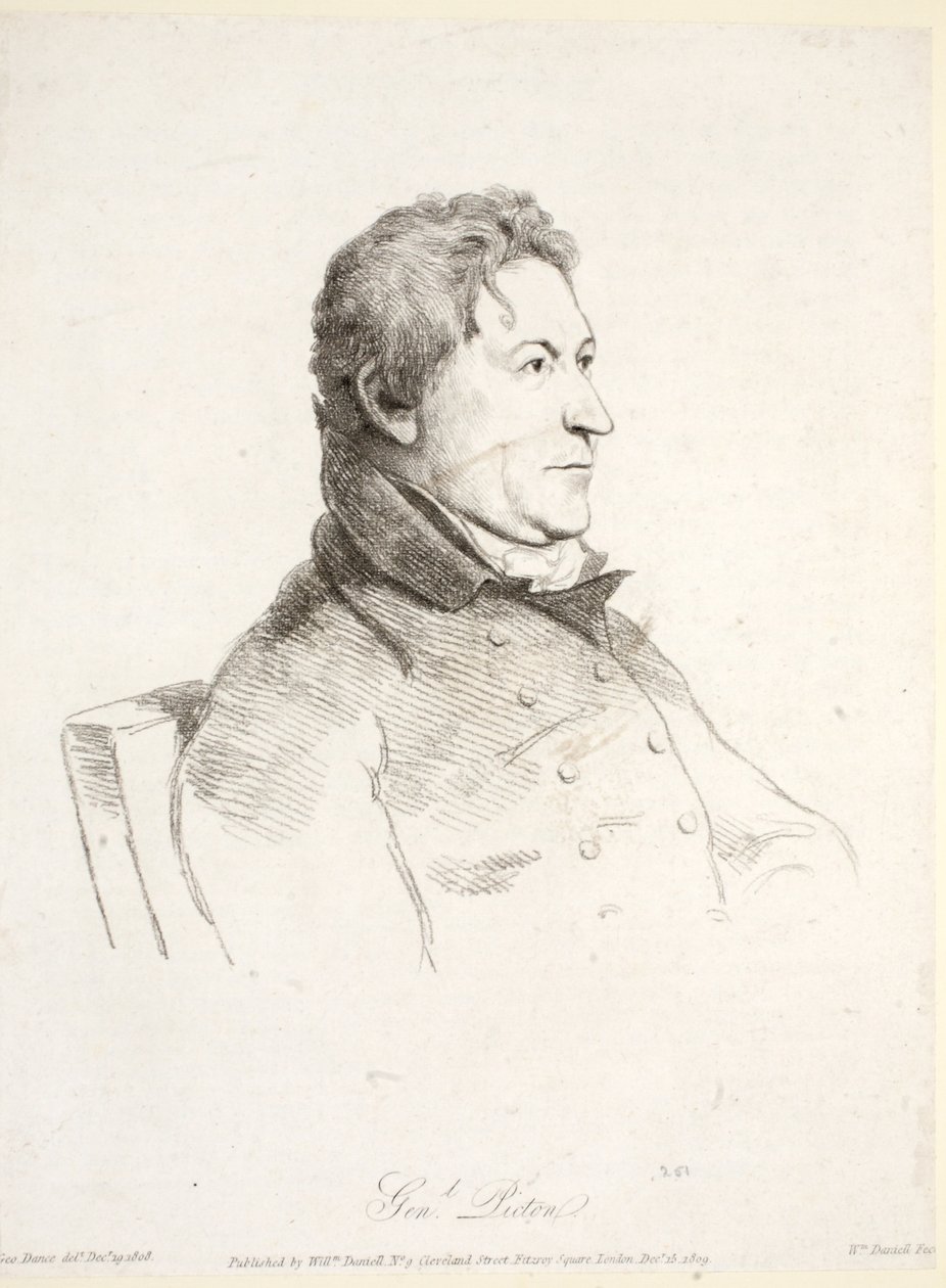 General Picton, 19. Dezember 1808, veröffentlicht von William Daniell 1809 von George Dance