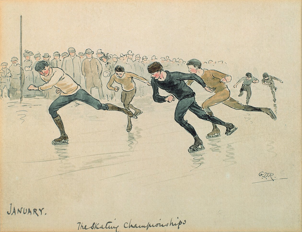 Der Monat Januar: Eislaufen von George Derville Rowlandson