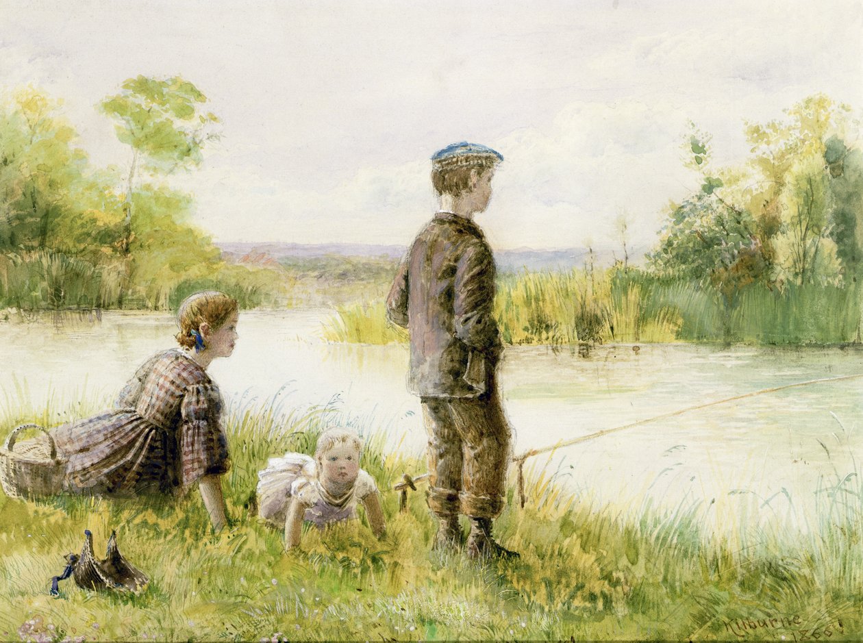 Kinder angeln an einem Bach von George Goodwin Kilburne
