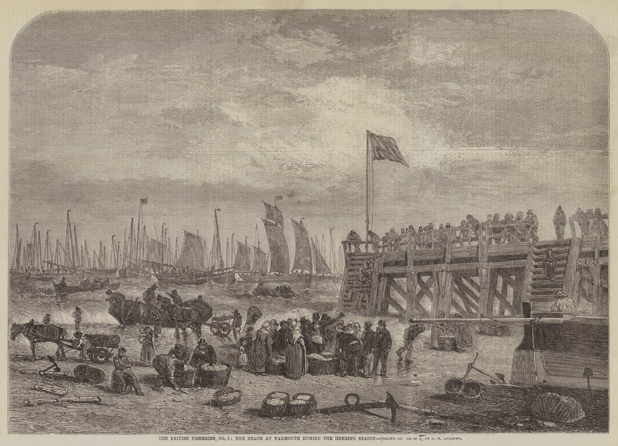 Die britischen Fischereien, Nr. 2, der Strand von Yarmouth während der Heringssaison von George Henry Andrews