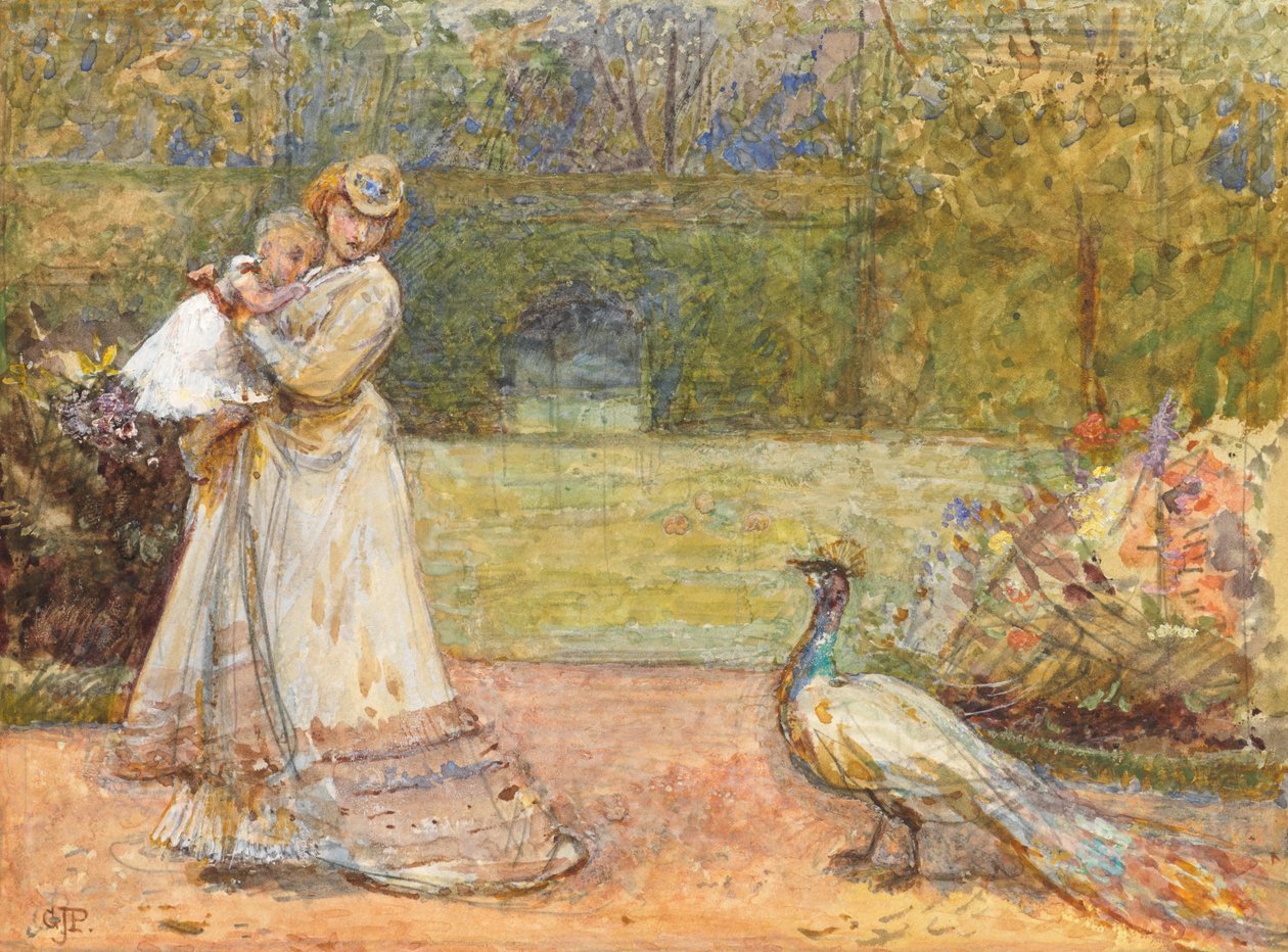 Dame und ein Pfau von George John Pinwell