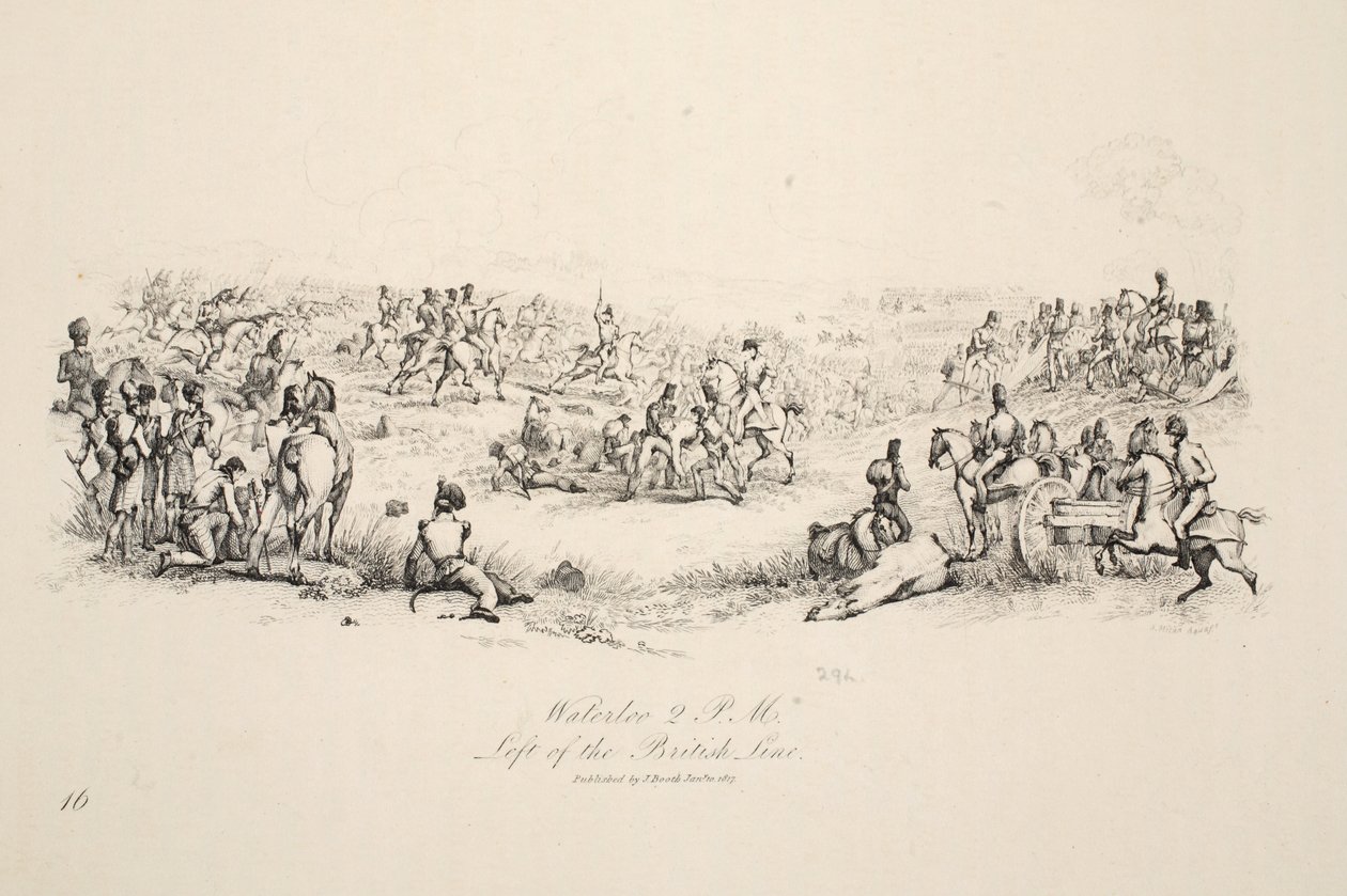 Waterloo, 14 Uhr, links der britischen Linie, veröffentlicht von J. Booth, 1816 von George Jones