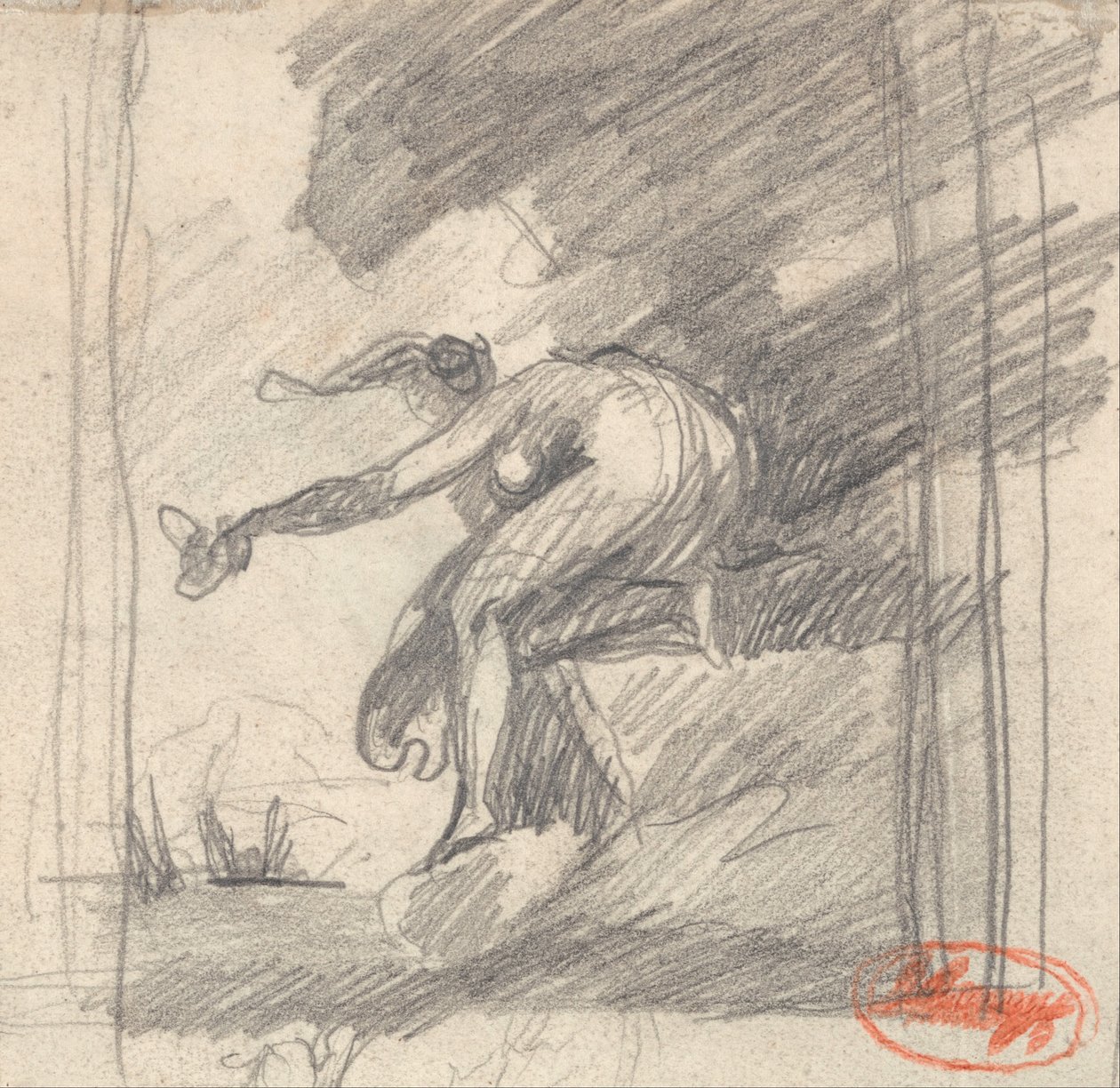 Kniende weibliche Figur auf einem Vorgebirge, winkend von George Romney