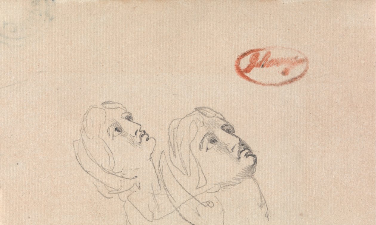 Zwei Köpfe, die nach oben schauen von George Romney