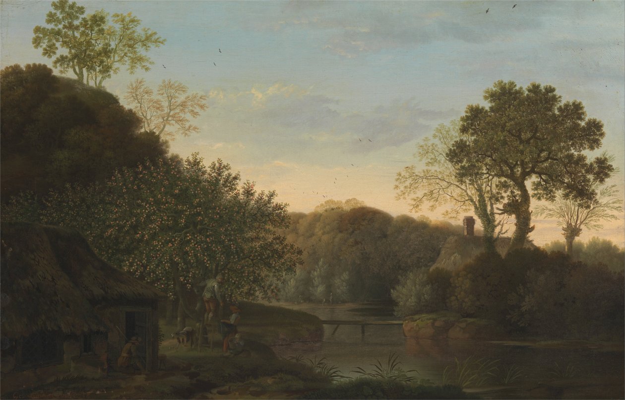 Herbstlandschaft mit Apfelpflückern von George Smith