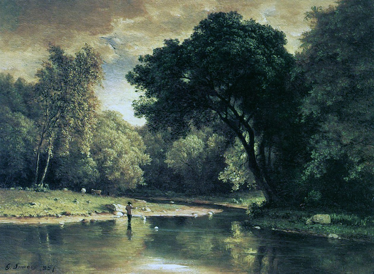 Angeln in einem Bach, 1857 von George Inness
