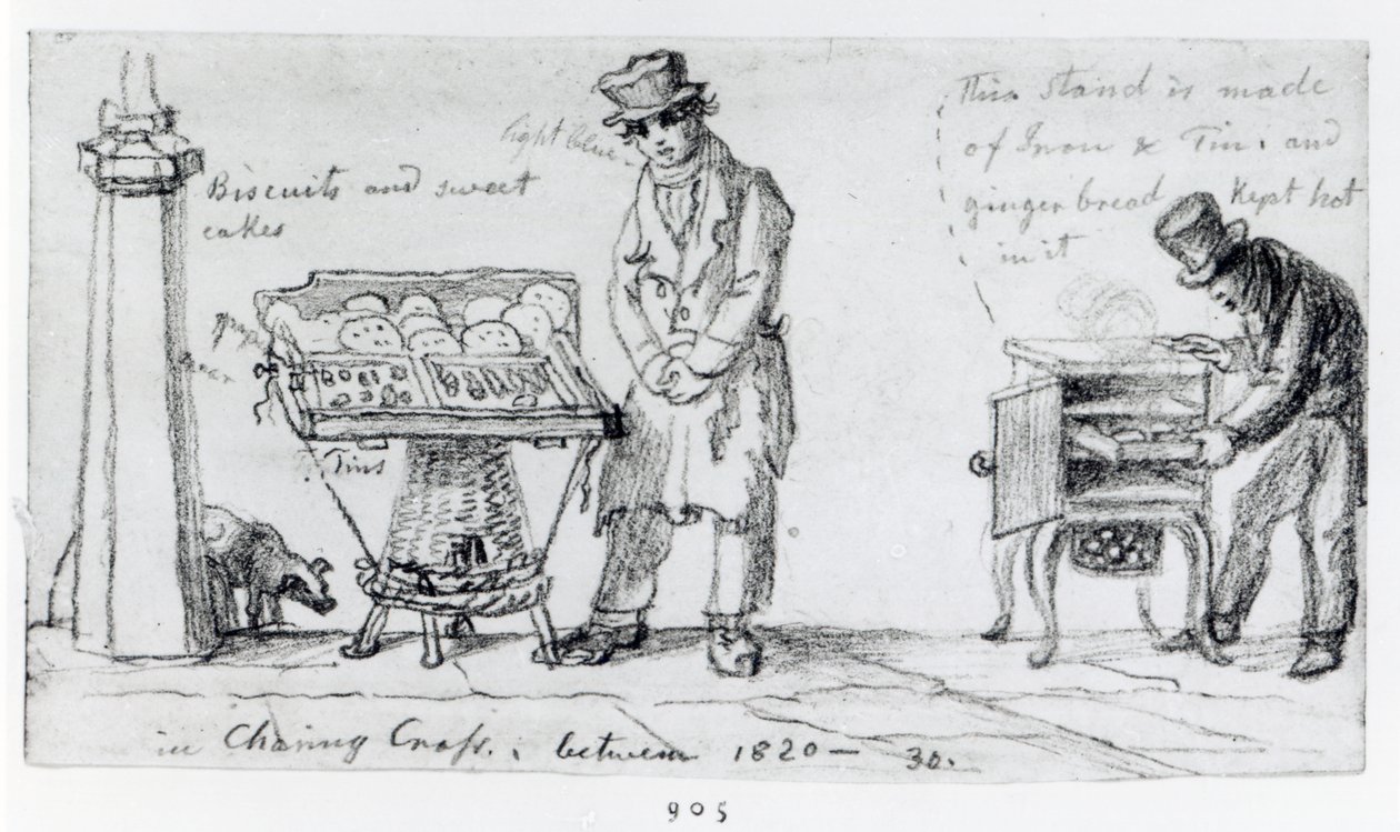 Biskuit- und Lebkuchenstände am Charing Cross, 1820-30 von George Snr Scharf