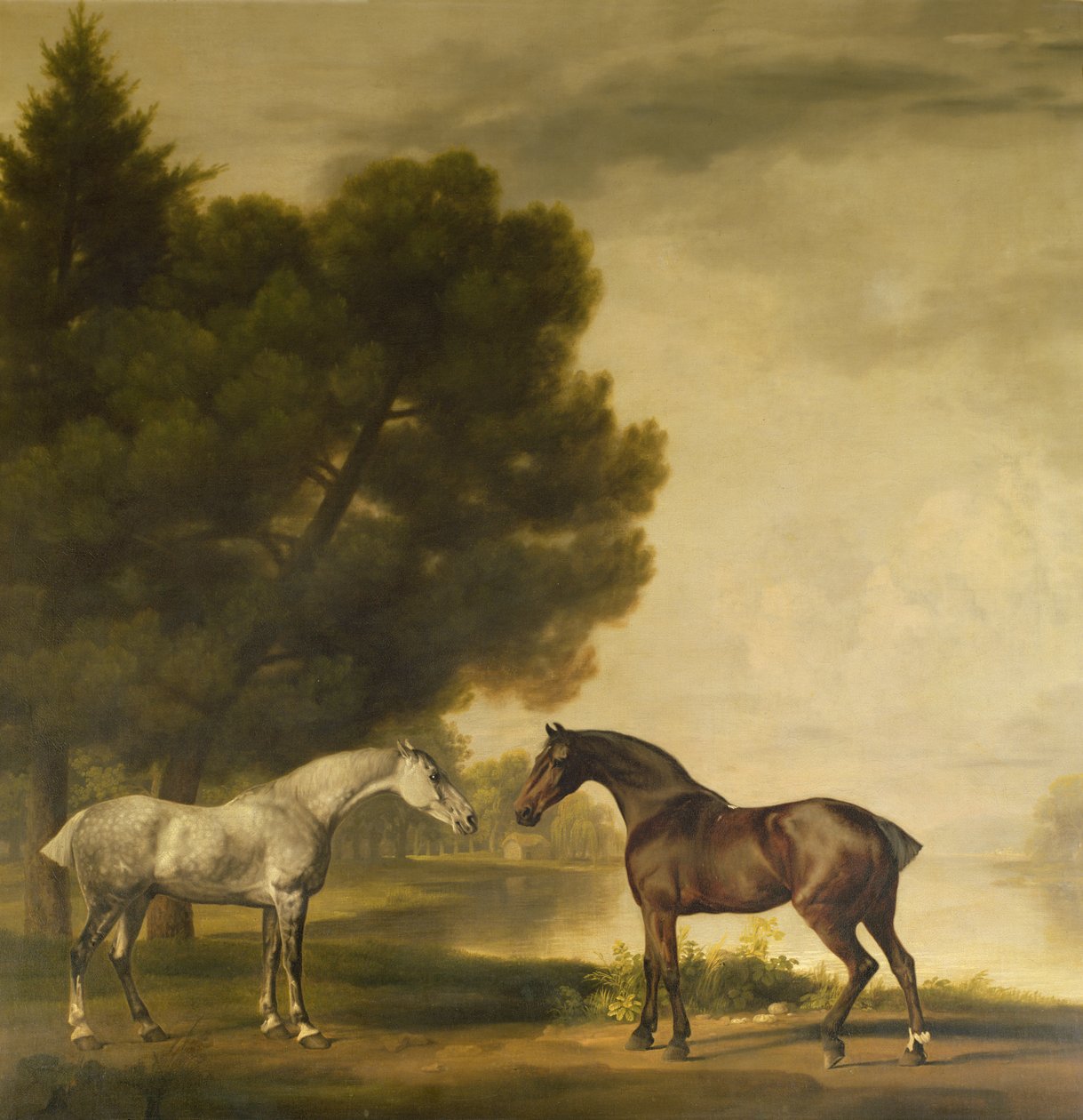 Ein Grauer und ein Brauner in einer Landschaft von George Stubbs