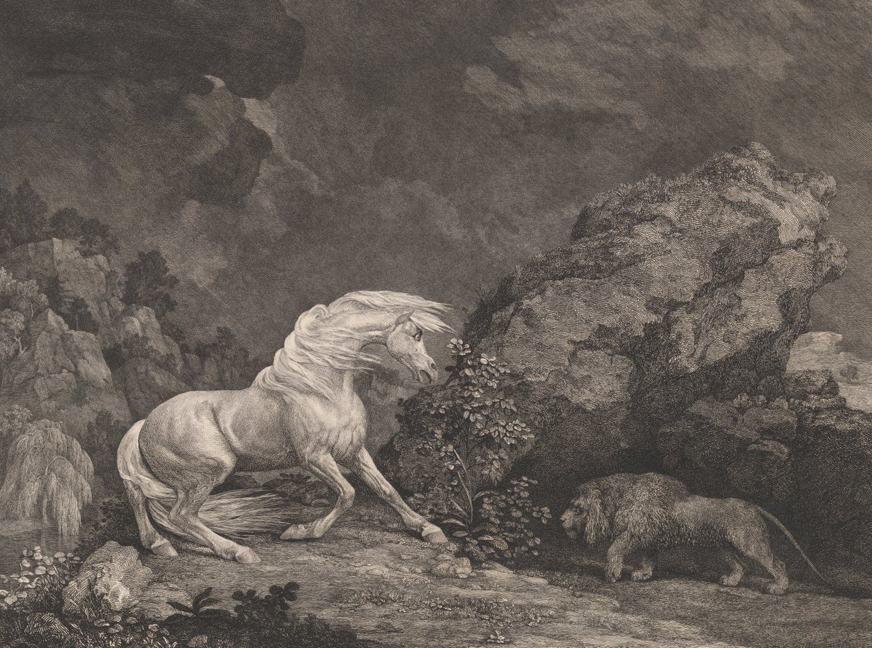 Ein von einem Löwen erschrecktes Pferd von George Stubbs