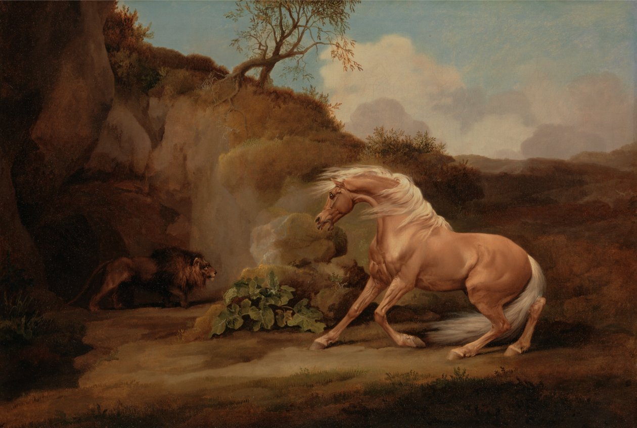 Pferd erschreckt durch einen Löwen von George Stubbs